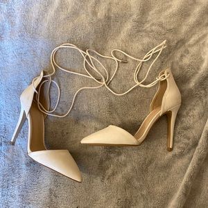 White lace-up heels